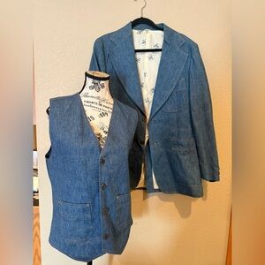 Vintage Levi's Panatela Jacket Sport Coat Navy Blue Stitch Logo Lined With Vest